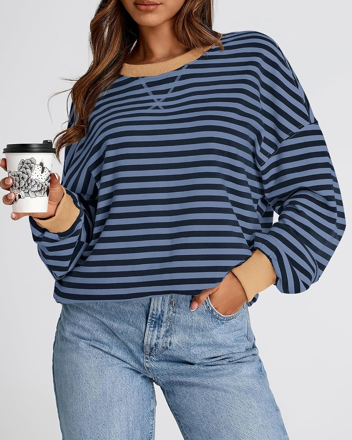 image:imageBTFBM Oversized Sweatshirt For Women 2026 FallBlue Navy
