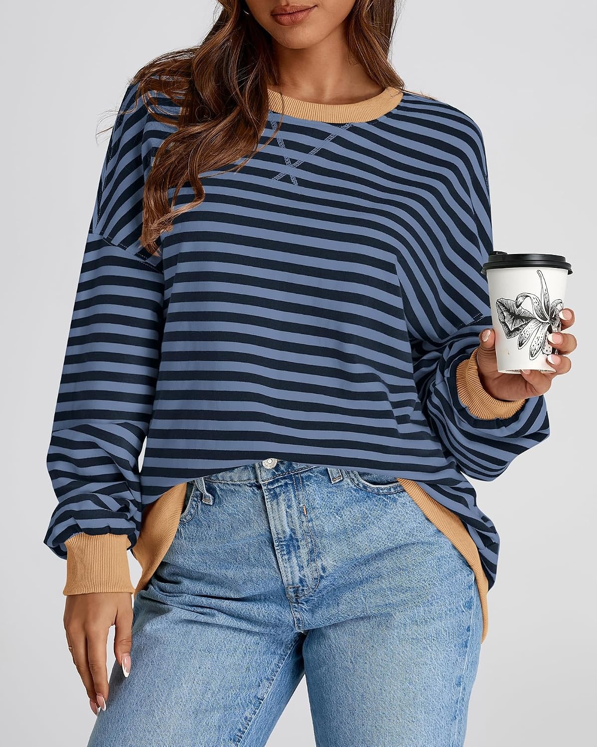 image:imageBTFBM Oversized Sweatshirt For Women 2026 FallBlue Navy