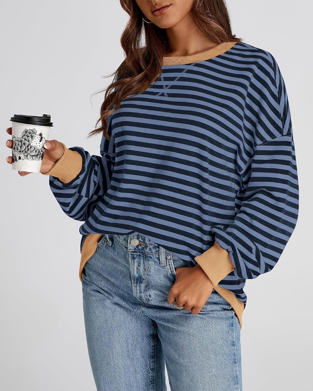 image:imageBTFBM Oversized Sweatshirt For Women 2026 FallBlue Navy
