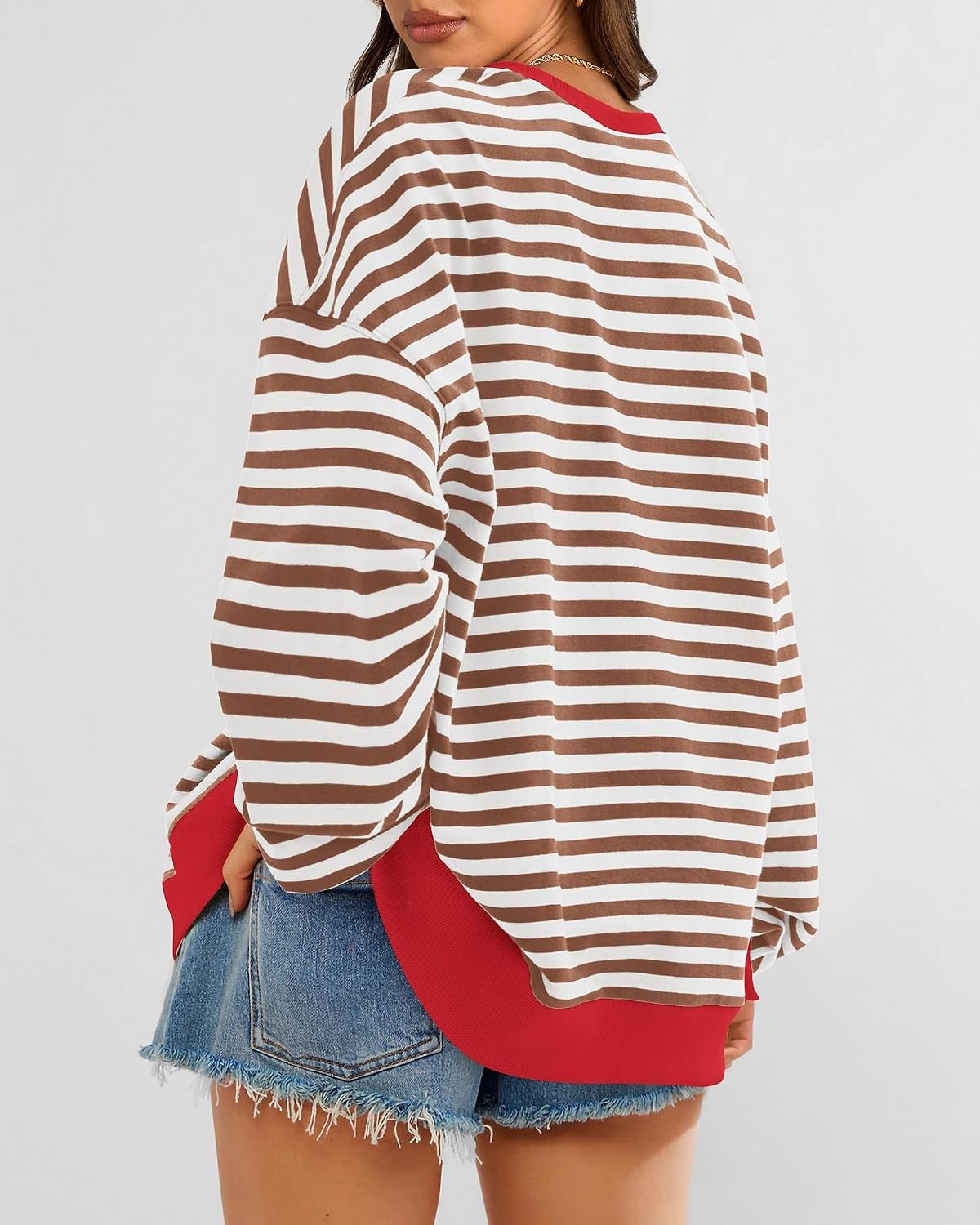image:imageBTFBM Oversized Sweatshirt For Women 2026 FallBrown White
