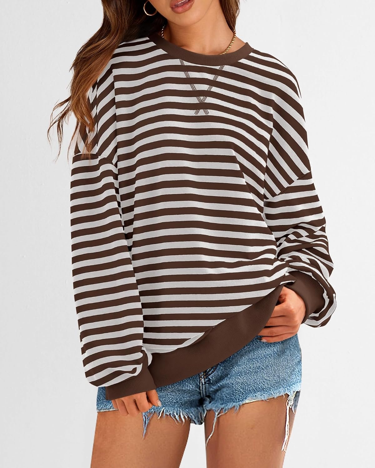 image:imageBTFBM Oversized Sweatshirt For Women 2026 FallGrey Brown