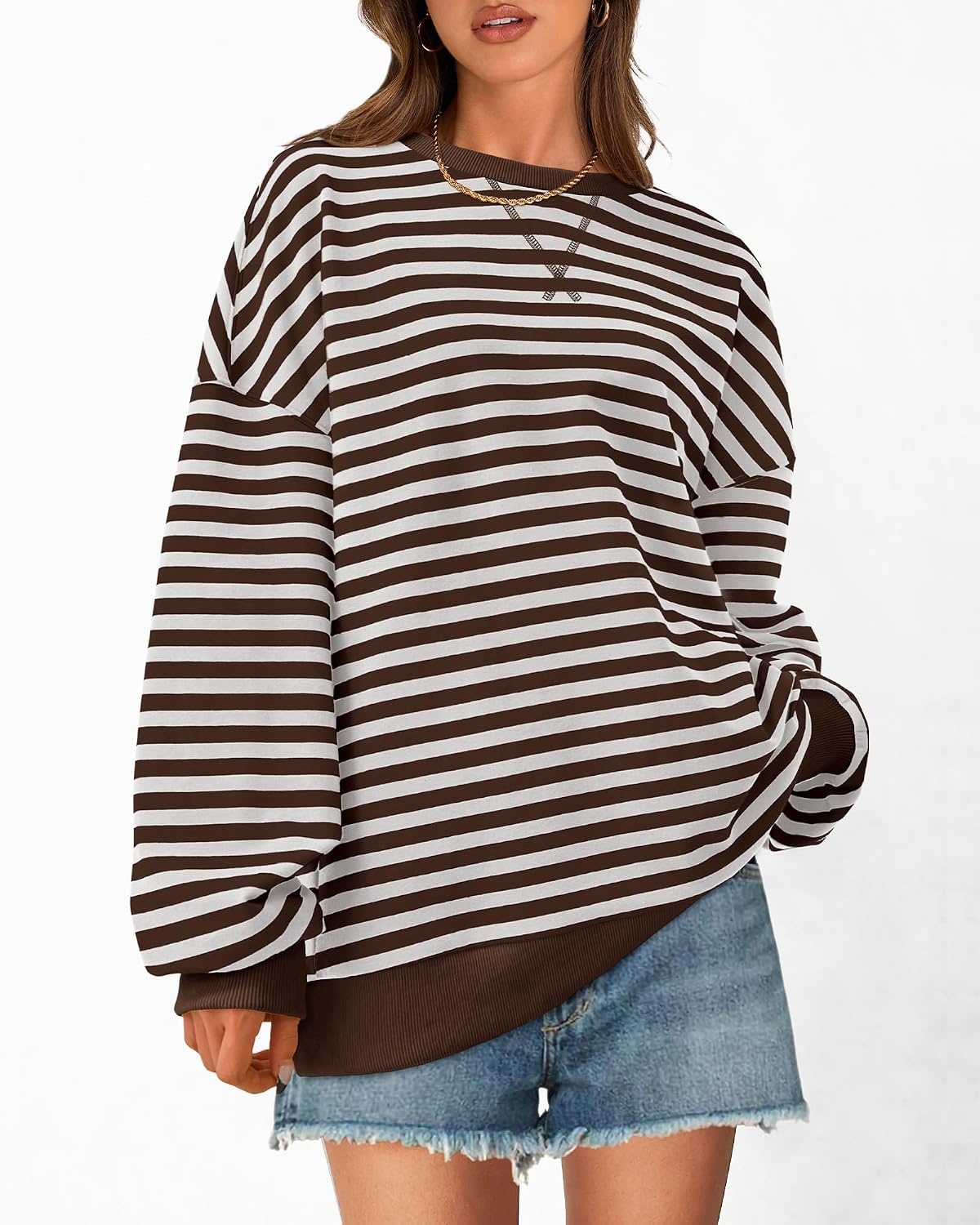 image:imageBTFBM Oversized Sweatshirt For Women 2026 FallGrey Brown