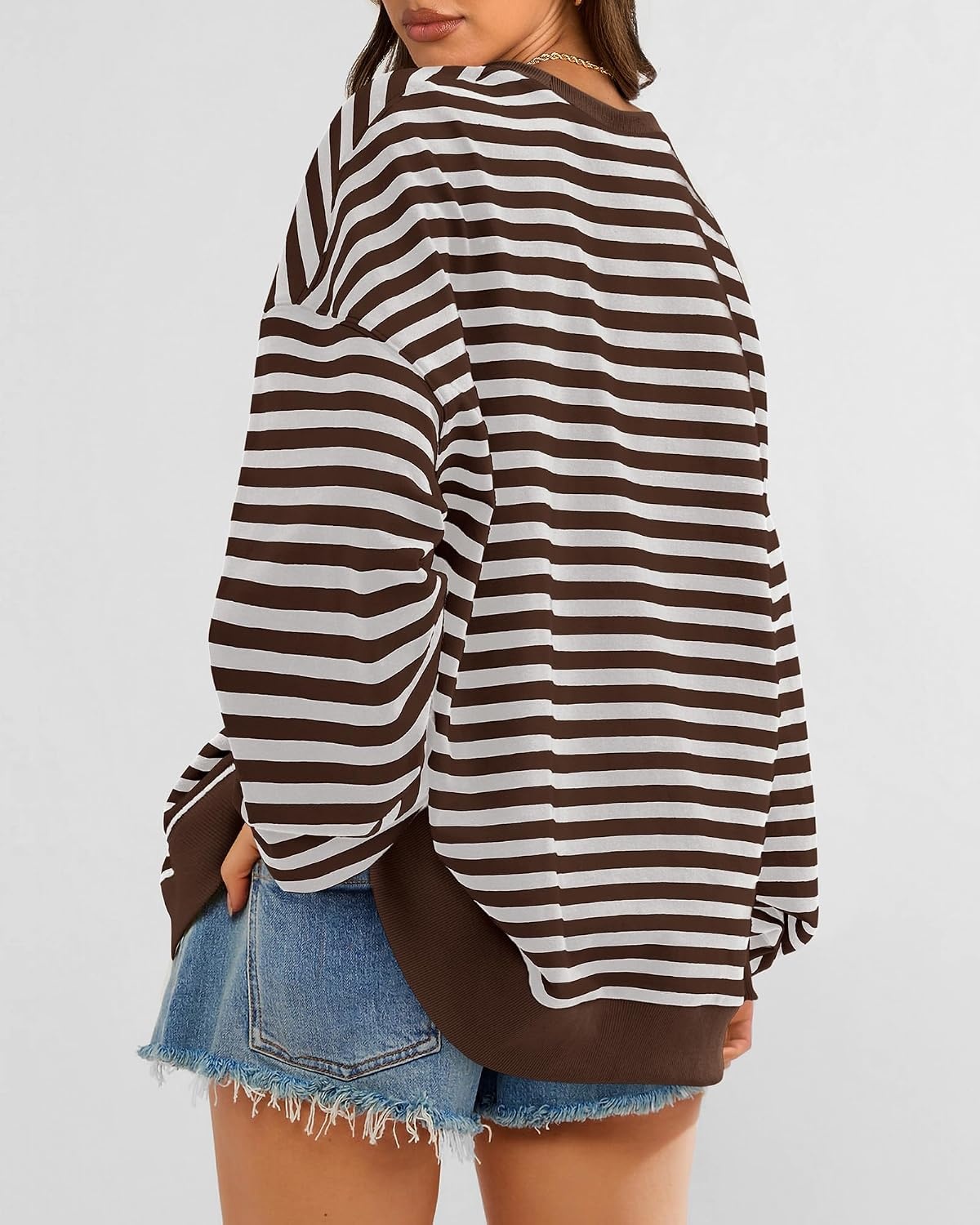 image:imageBTFBM Oversized Sweatshirt For Women 2026 FallGrey Brown