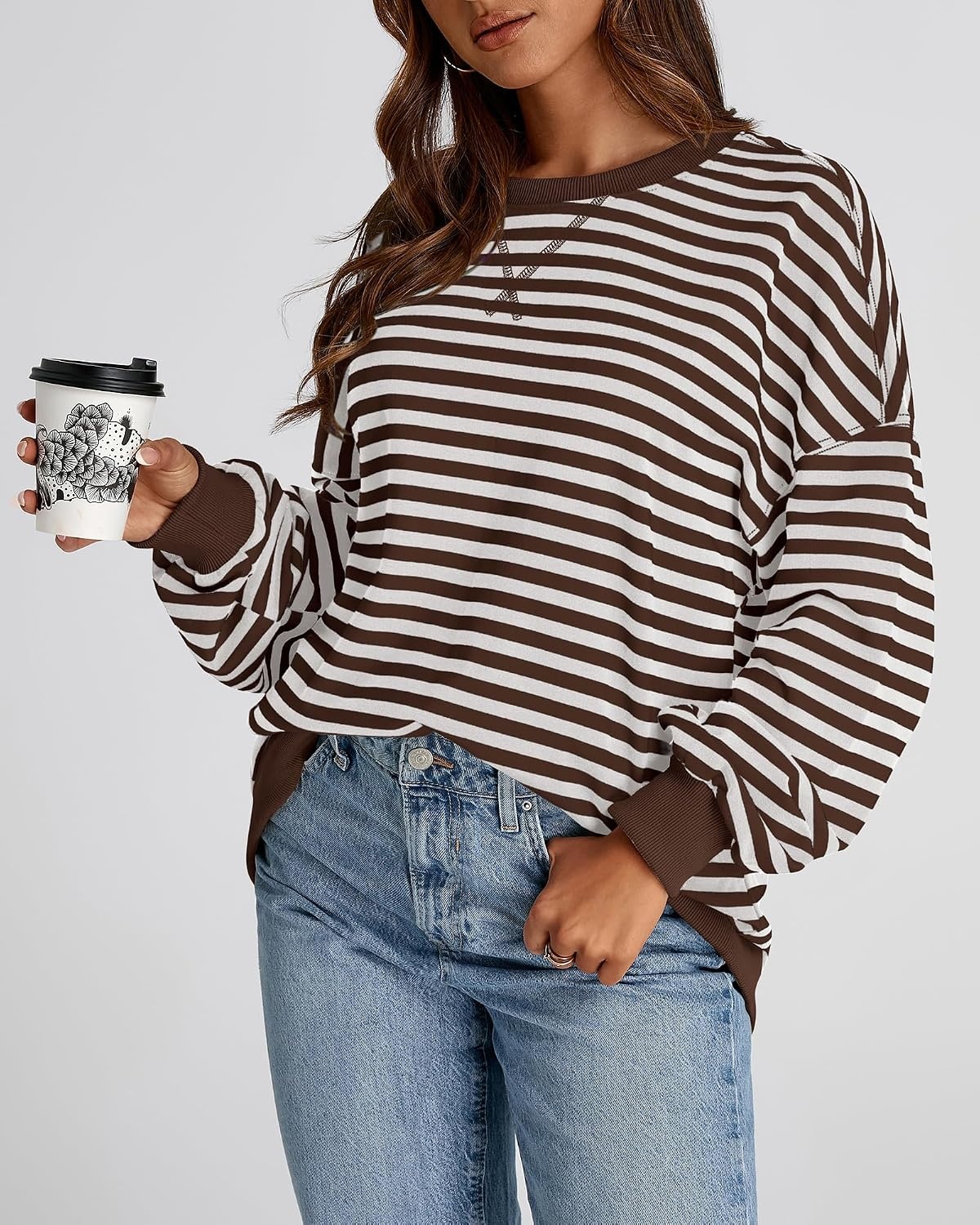 image:imageBTFBM Oversized Sweatshirt For Women 2026 FallGrey Brown