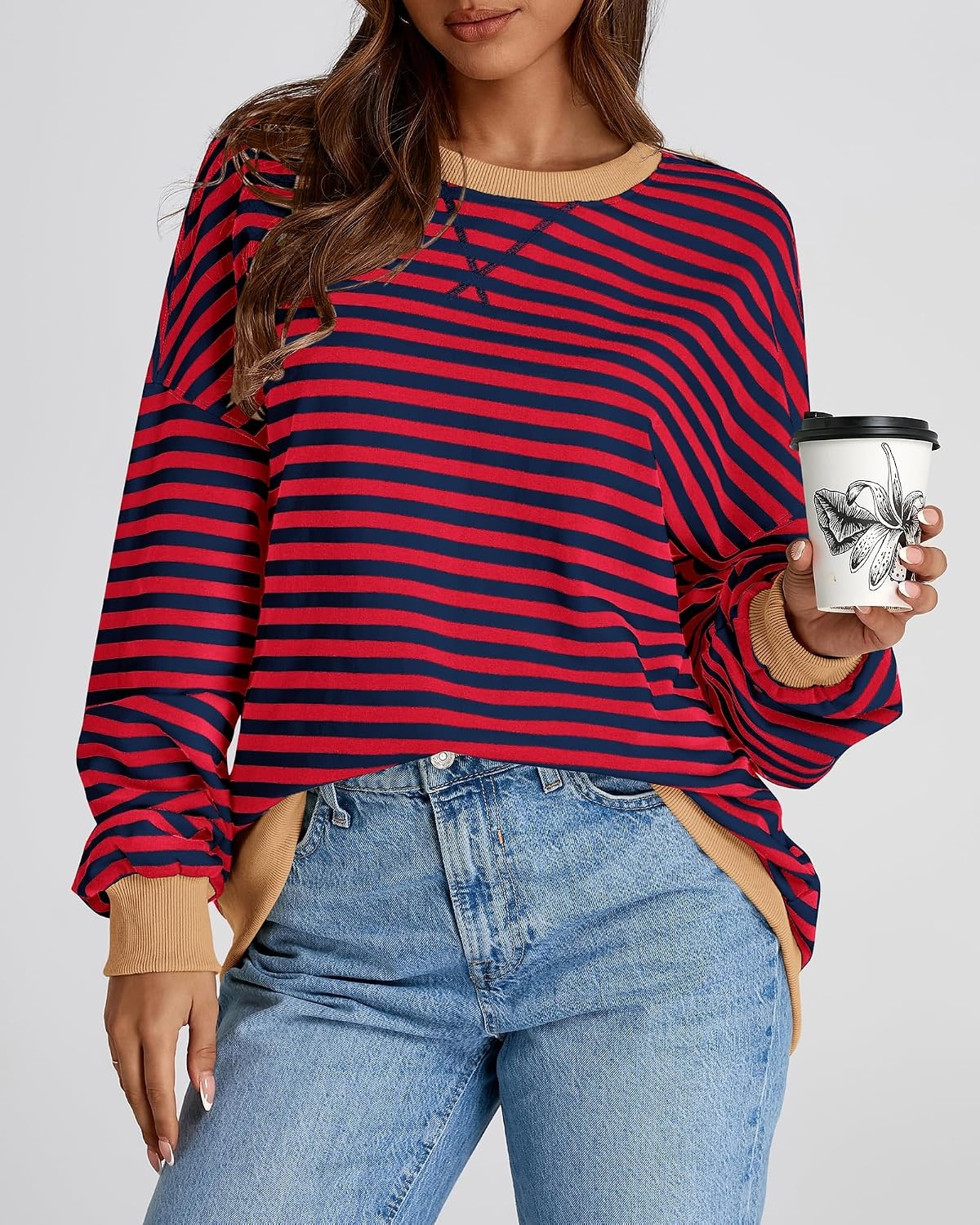 image:imageBTFBM Oversized Sweatshirt For Women 2026 FallRed Navy