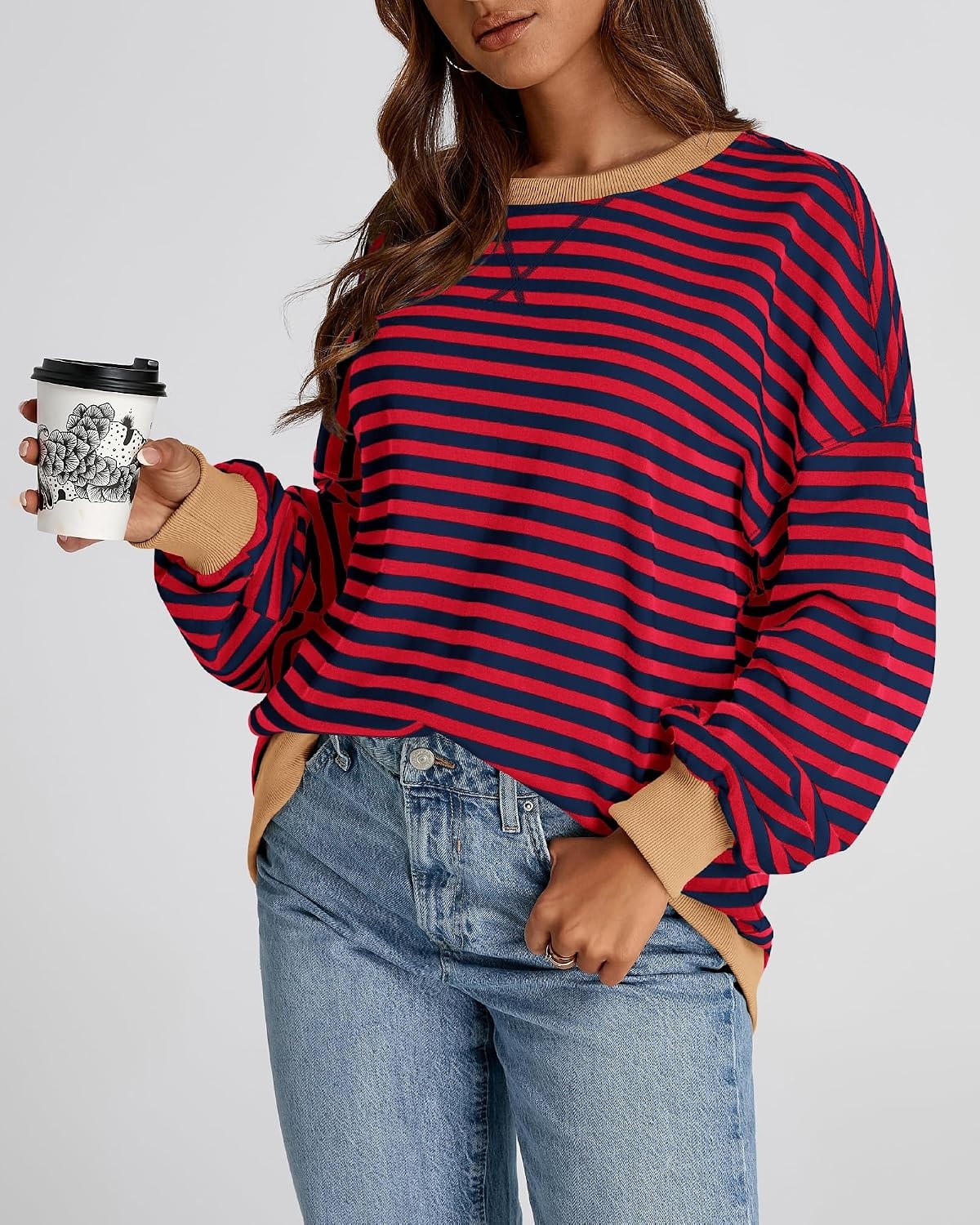 image:imageBTFBM Oversized Sweatshirt For Women 2026 FallRed Navy