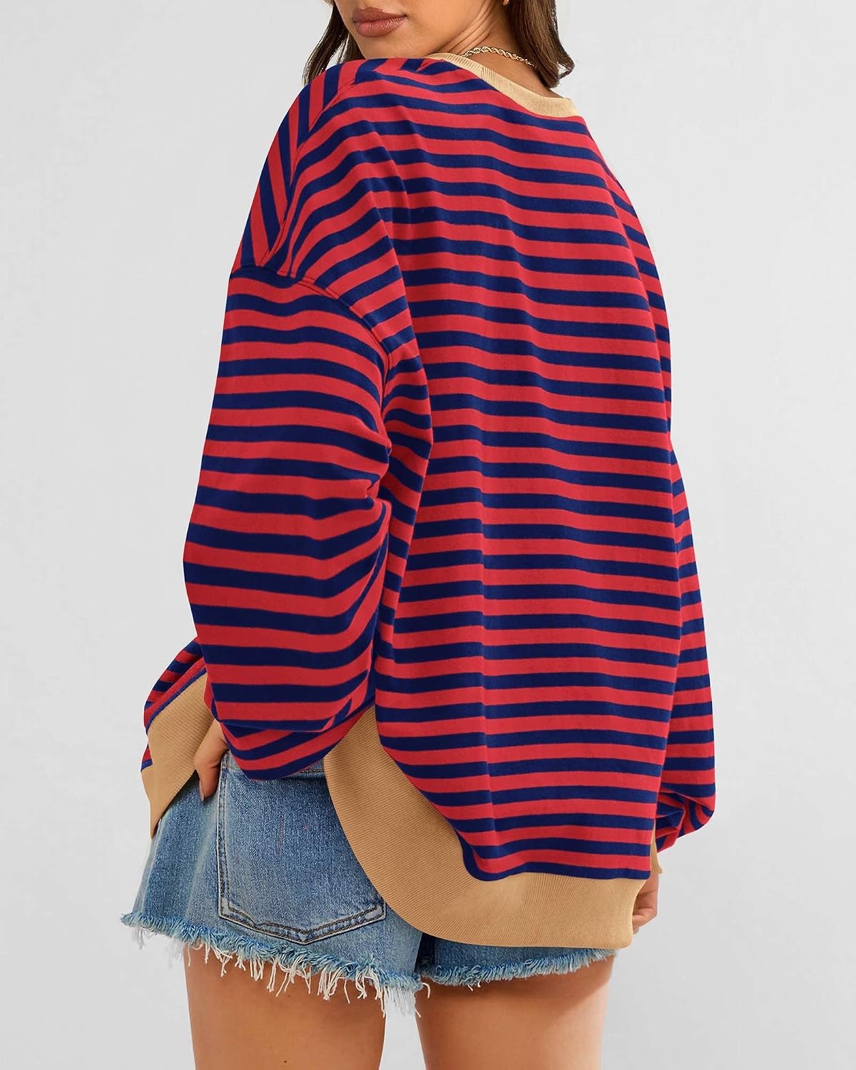 image:imageBTFBM Oversized Sweatshirt For Women 2026 FallRed Navy