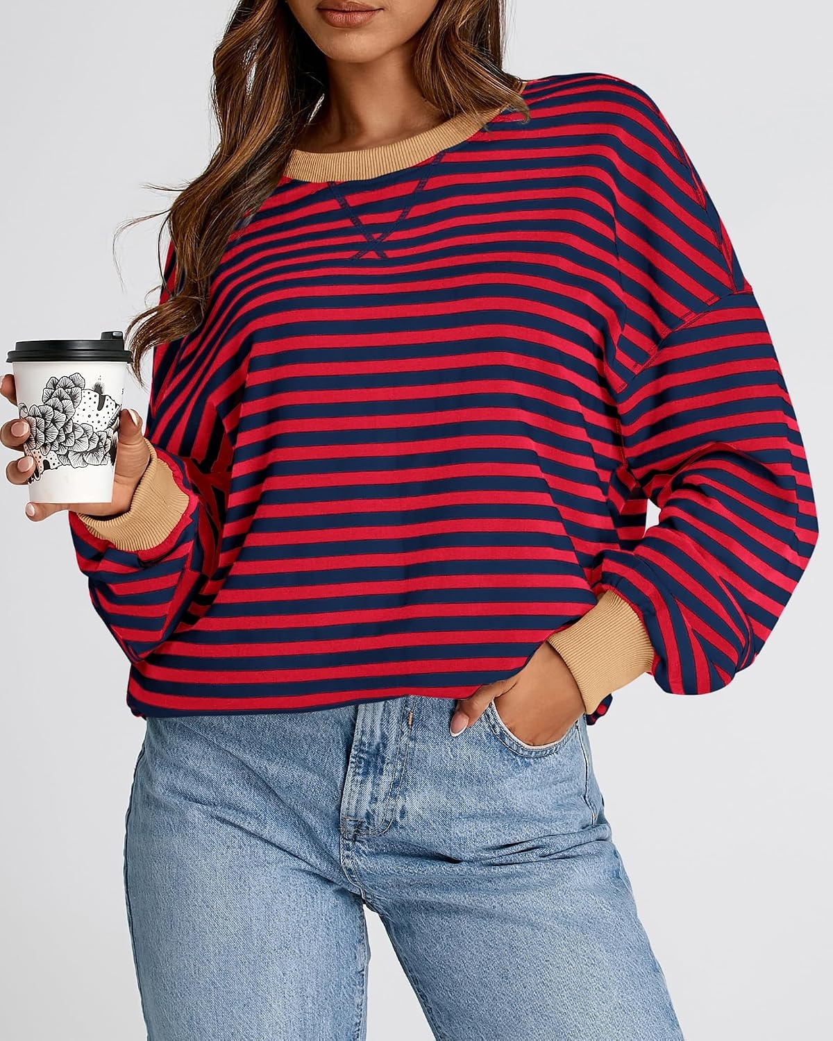 image:imageBTFBM Oversized Sweatshirt For Women 2026 FallRed Navy