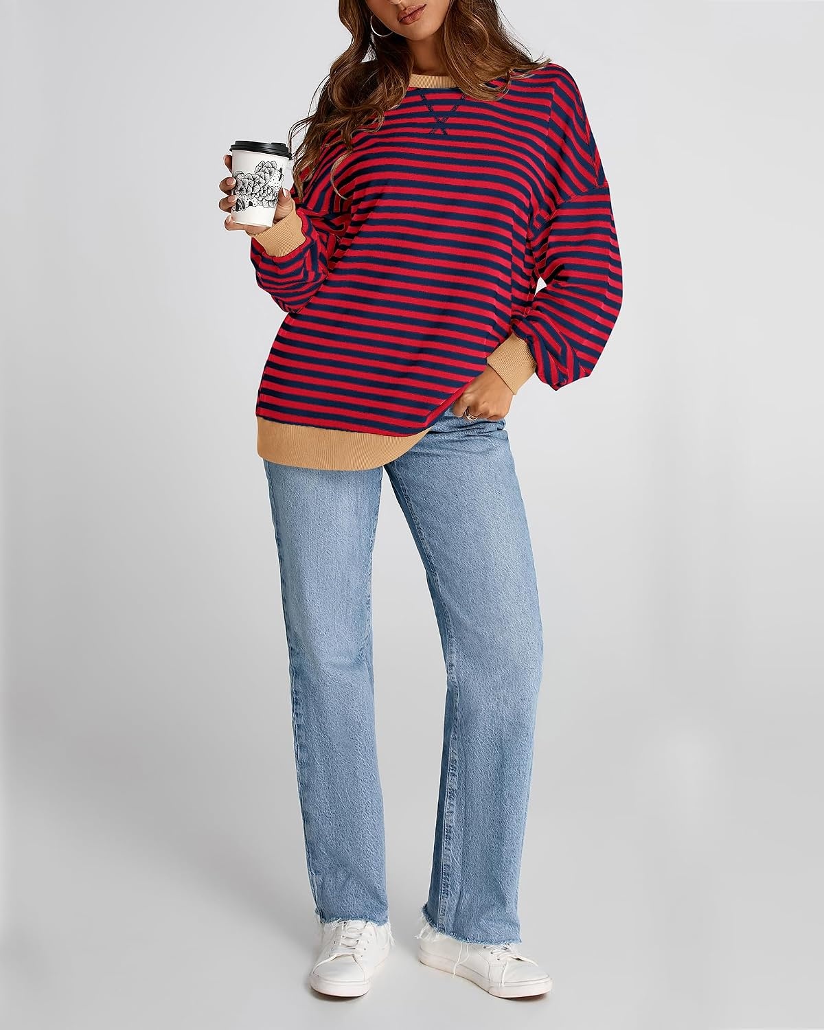 image:imageBTFBM Oversized Sweatshirt For Women 2026 FallRed Navy