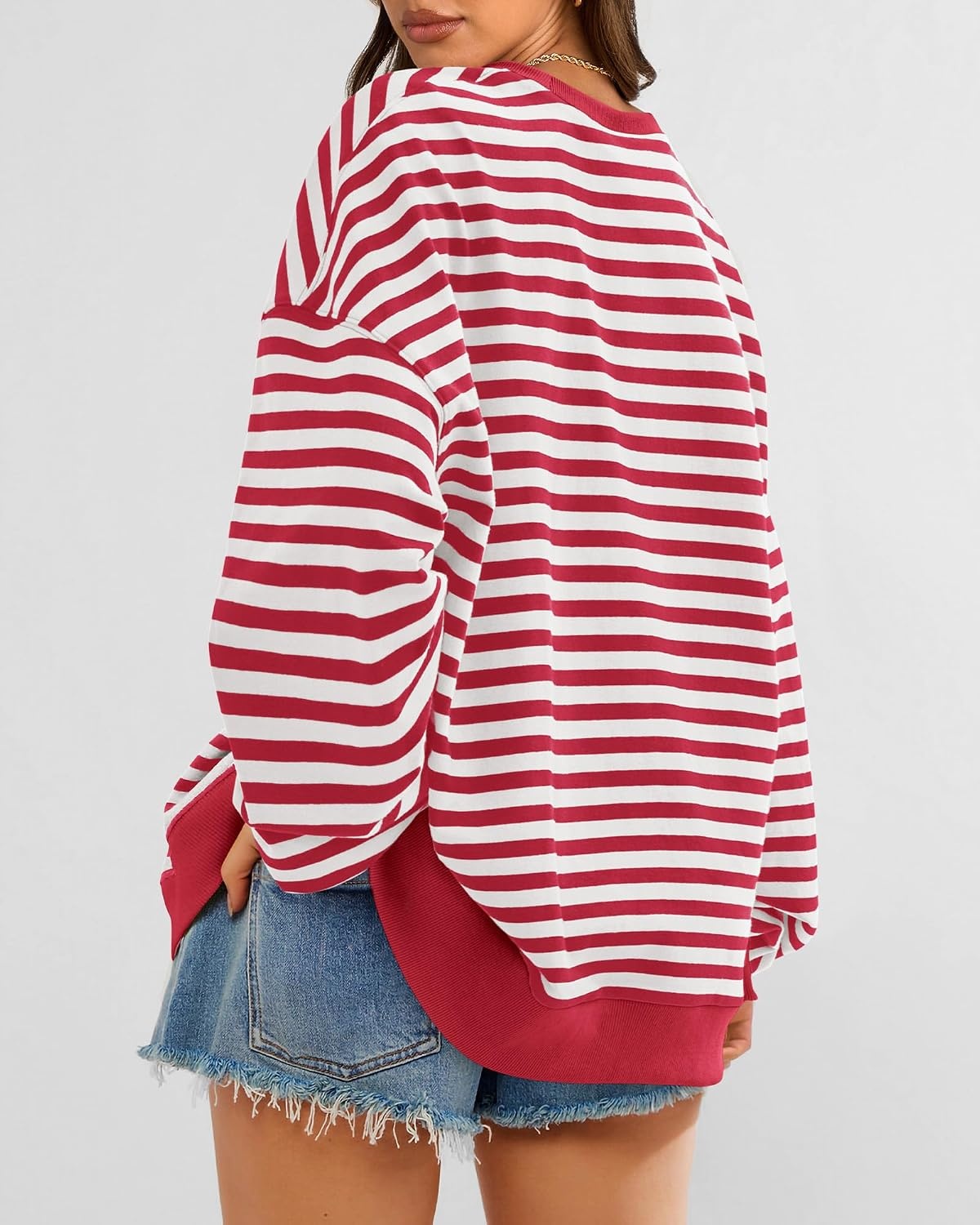 image:imageBTFBM Oversized Sweatshirt For Women 2026 FallRed White