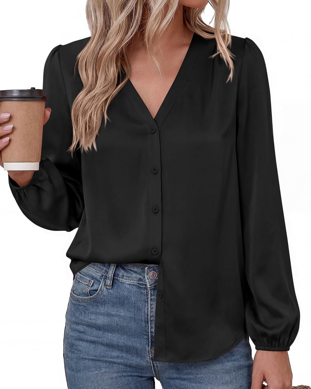 image:imageBTFBM Satin Blouses for Women Dressy Casual Button Down ShirtsBlack
