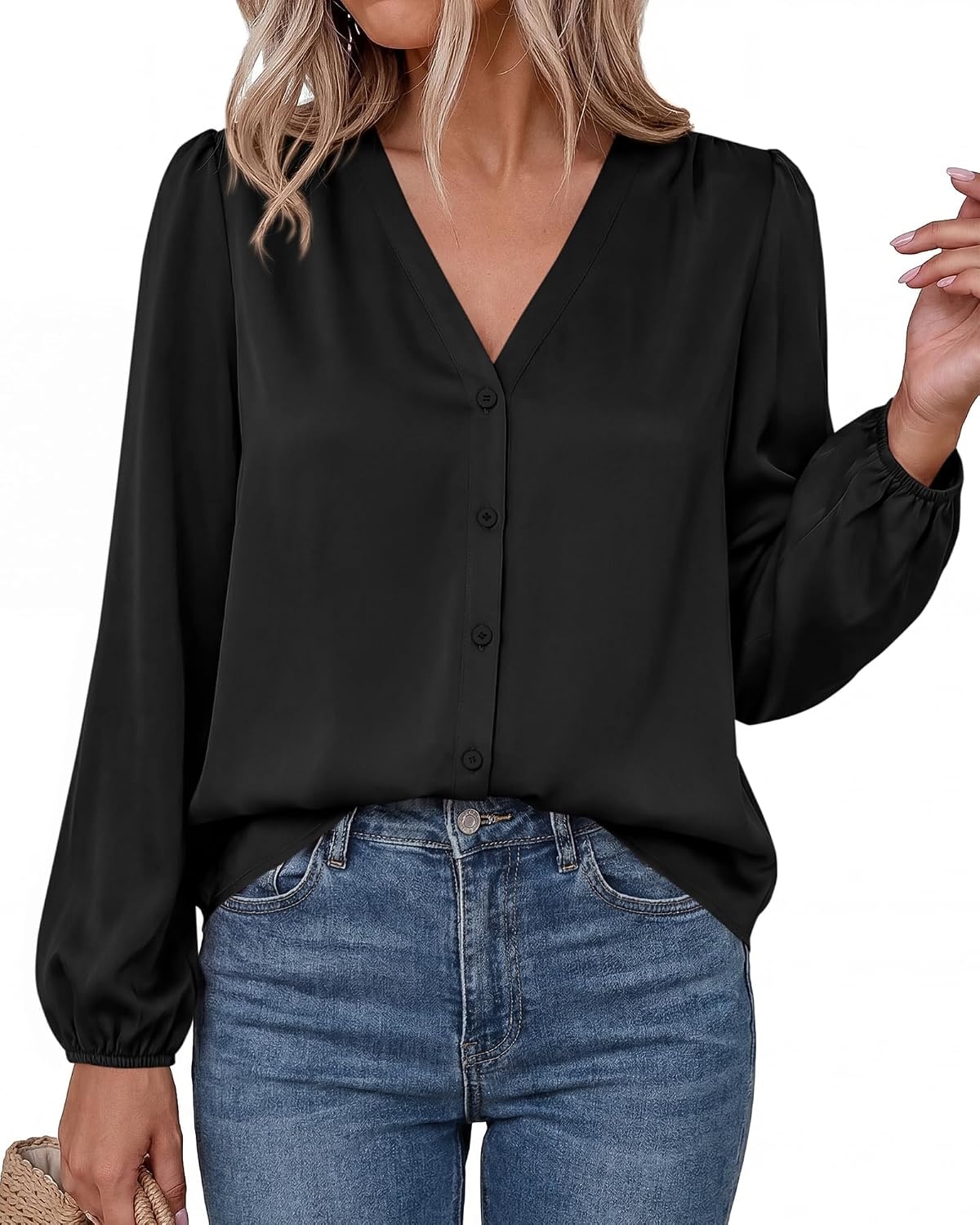 image:imageBTFBM Satin Blouses for Women Dressy Casual Button Down ShirtsBlack