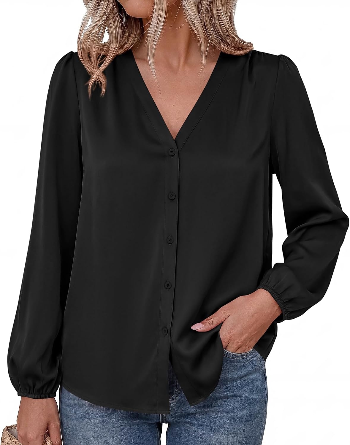 image:imageBTFBM Satin Blouses for Women Dressy Casual Button Down ShirtsBlack