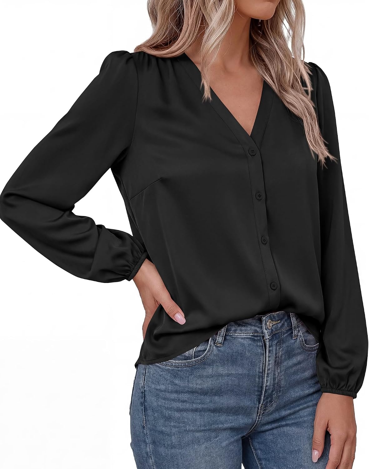image:imageBTFBM Satin Blouses for Women Dressy Casual Button Down ShirtsBlack