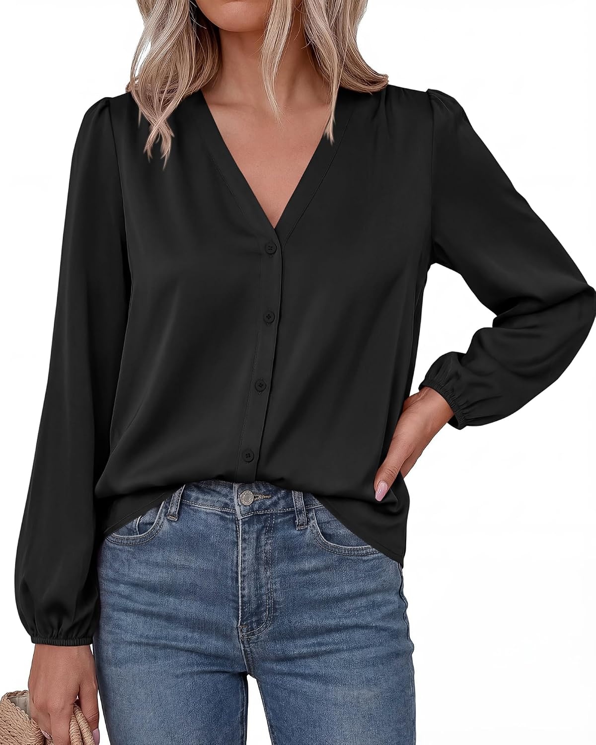 image:imageBTFBM Satin Blouses for Women Dressy Casual Button Down ShirtsBlack