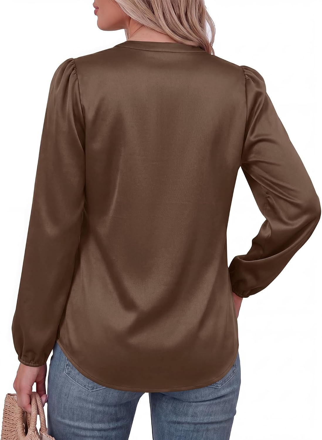image:imageBTFBM Satin Blouses for Women Dressy Casual Button Down ShirtsBrown
