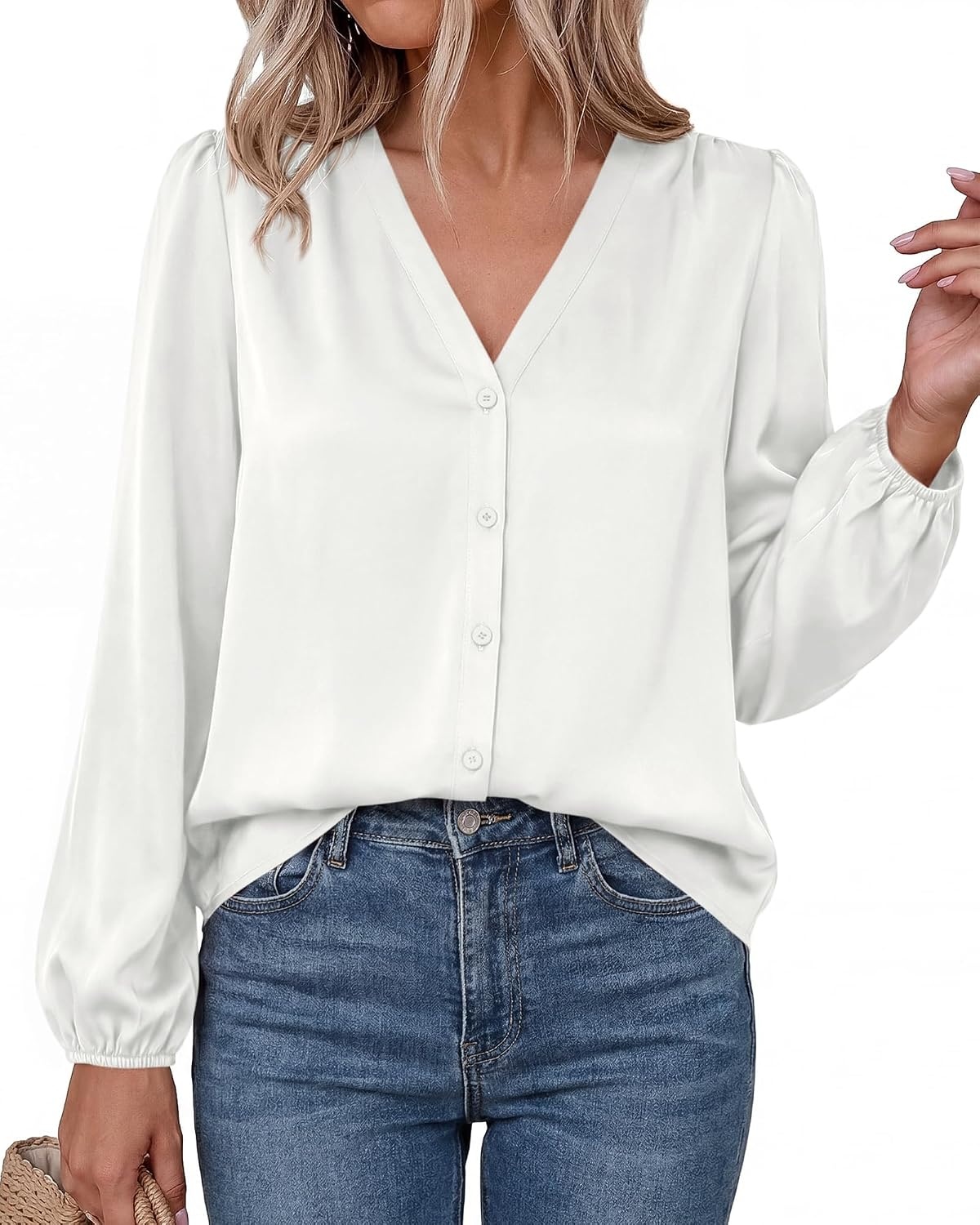 image:imageBTFBM Satin Blouses for Women Dressy Casual Button Down ShirtsWhite