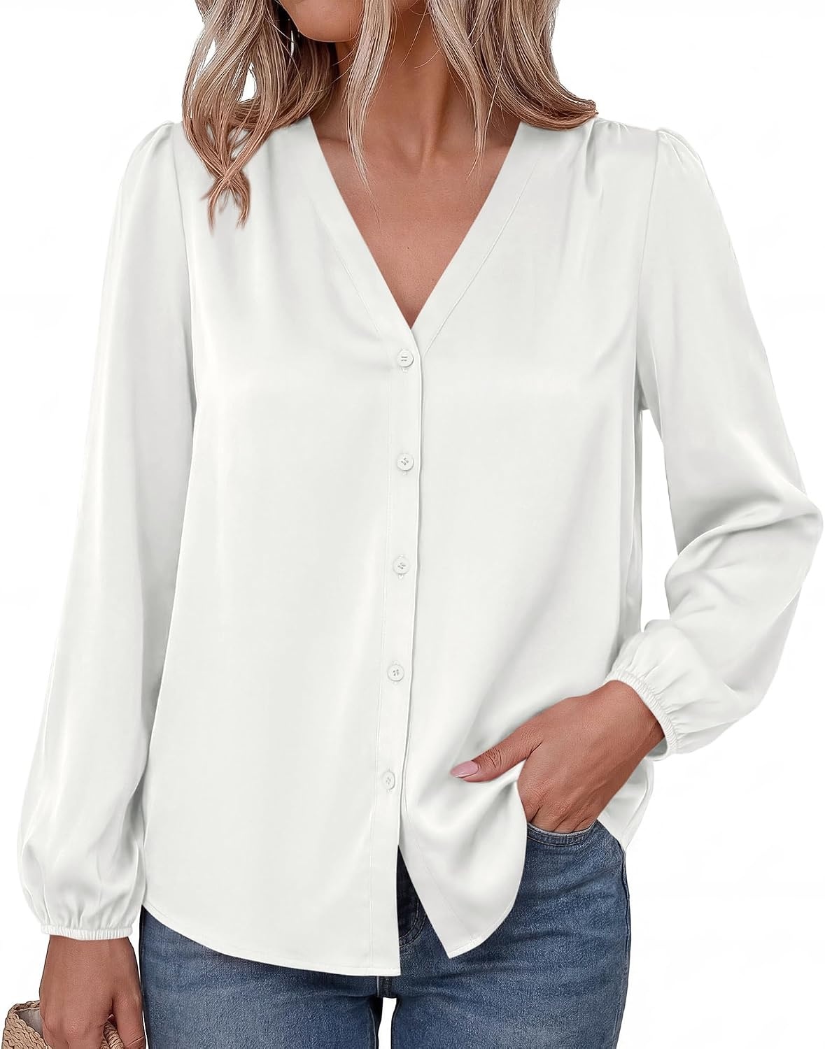 image:imageBTFBM Satin Blouses for Women Dressy Casual Button Down ShirtsWhite