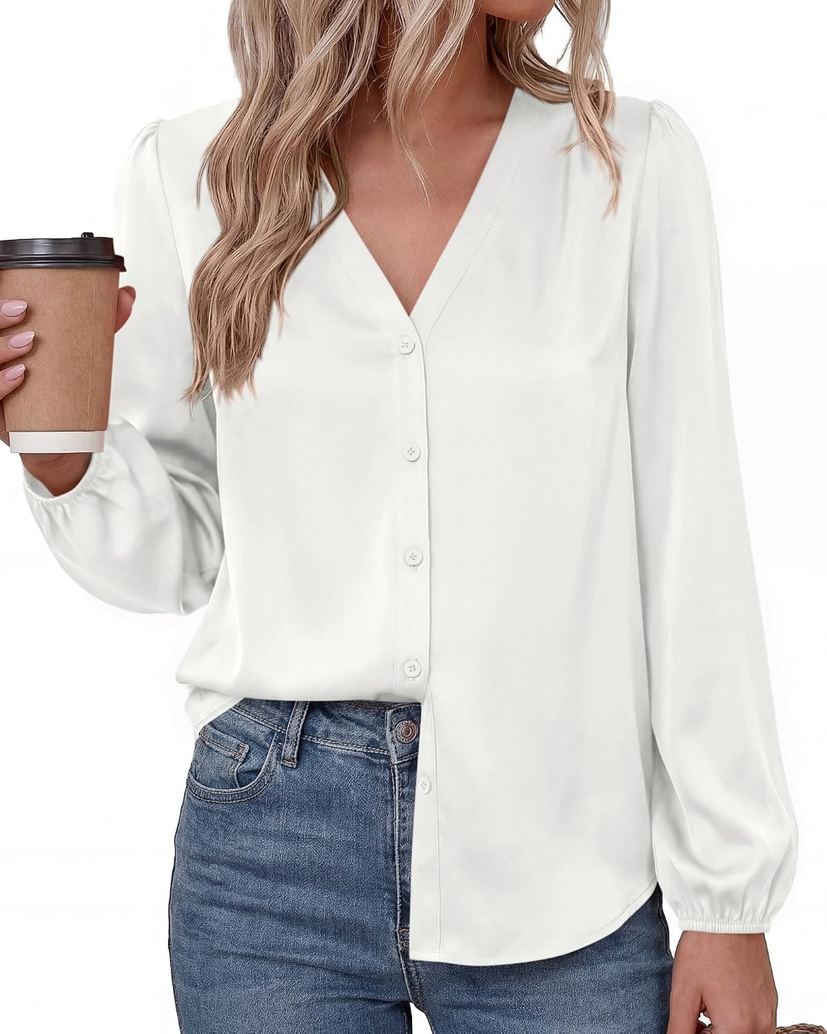 image:imageBTFBM Satin Blouses for Women Dressy Casual Button Down ShirtsWhite
