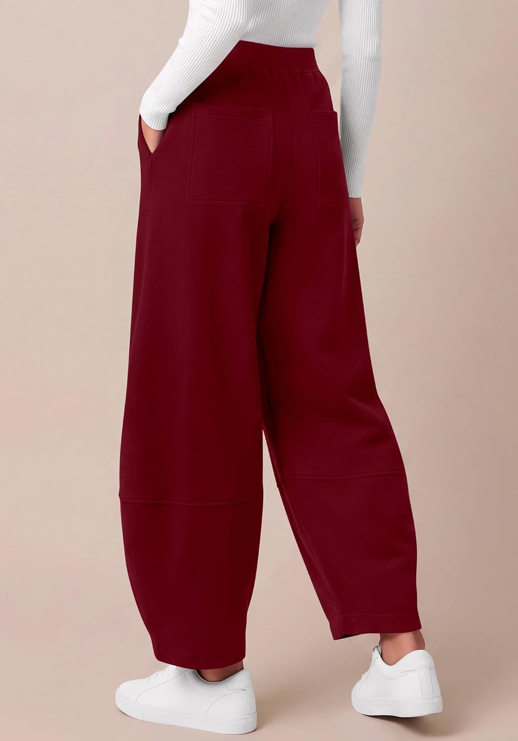image:imageBTFBM Womens Capri Pants Wide Leg Palazzo Fleece Harem Barrel SweatpantsBurgundy