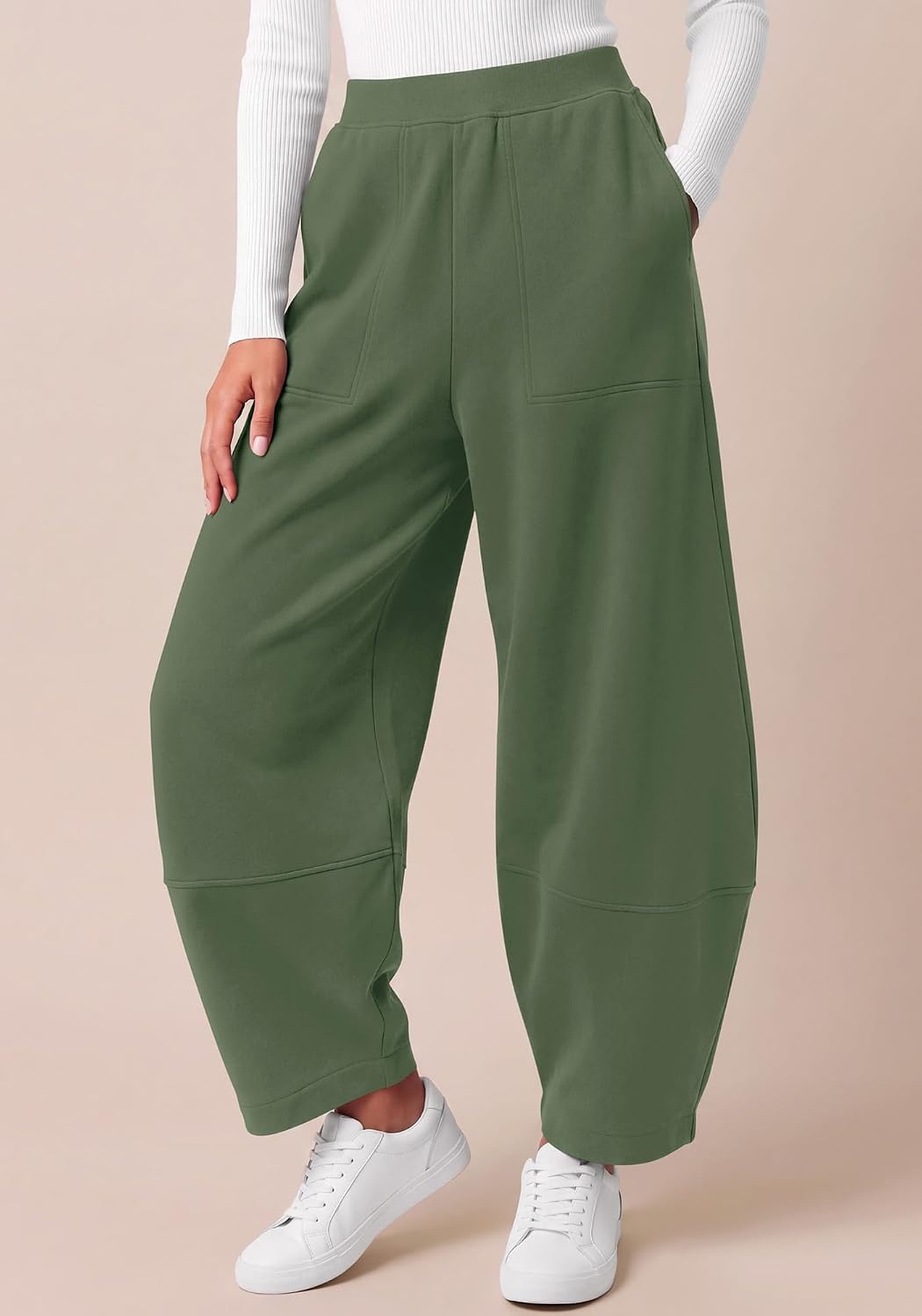 image:imageBTFBM Womens Capri Pants Wide Leg Palazzo Fleece Harem Barrel SweatpantsSage Green
