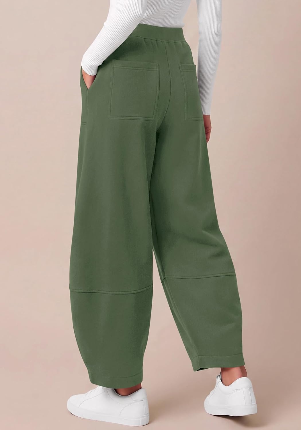 image:imageBTFBM Womens Capri Pants Wide Leg Palazzo Fleece Harem Barrel SweatpantsSage Green