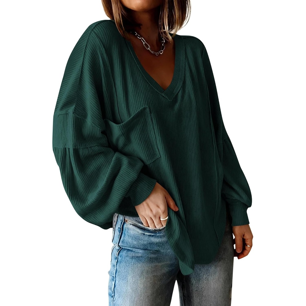 image:imageBTFBM Long Sleeve Shirts for Women 2026 Fall TopsSolid Dark Green
