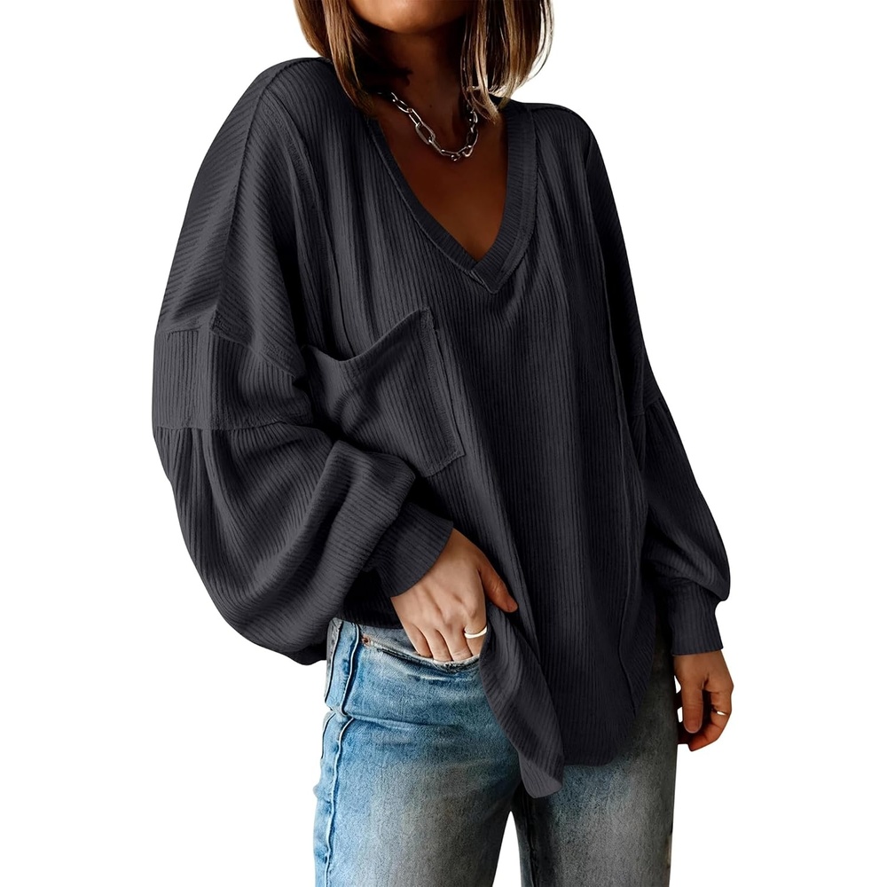 image:imageBTFBM Long Sleeve Shirts for Women 2026 Fall TopsSolid Dark Grey