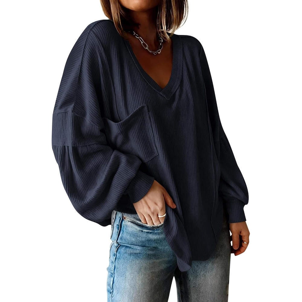 image:imageBTFBM Long Sleeve Shirts for Women 2026 Fall TopsSolid Navy