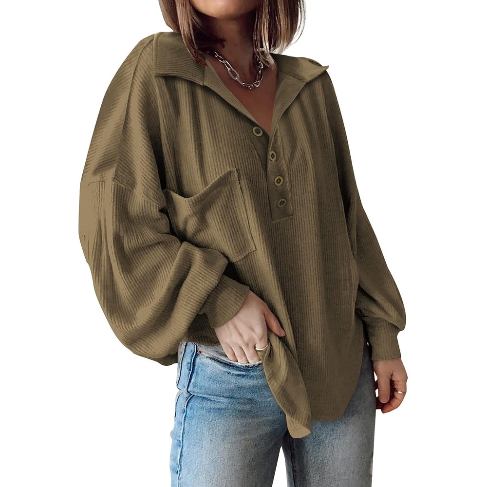 image:imageBTFBM Long Sleeve Shirts for Women 2026 Fall TopsTurndown Army Green