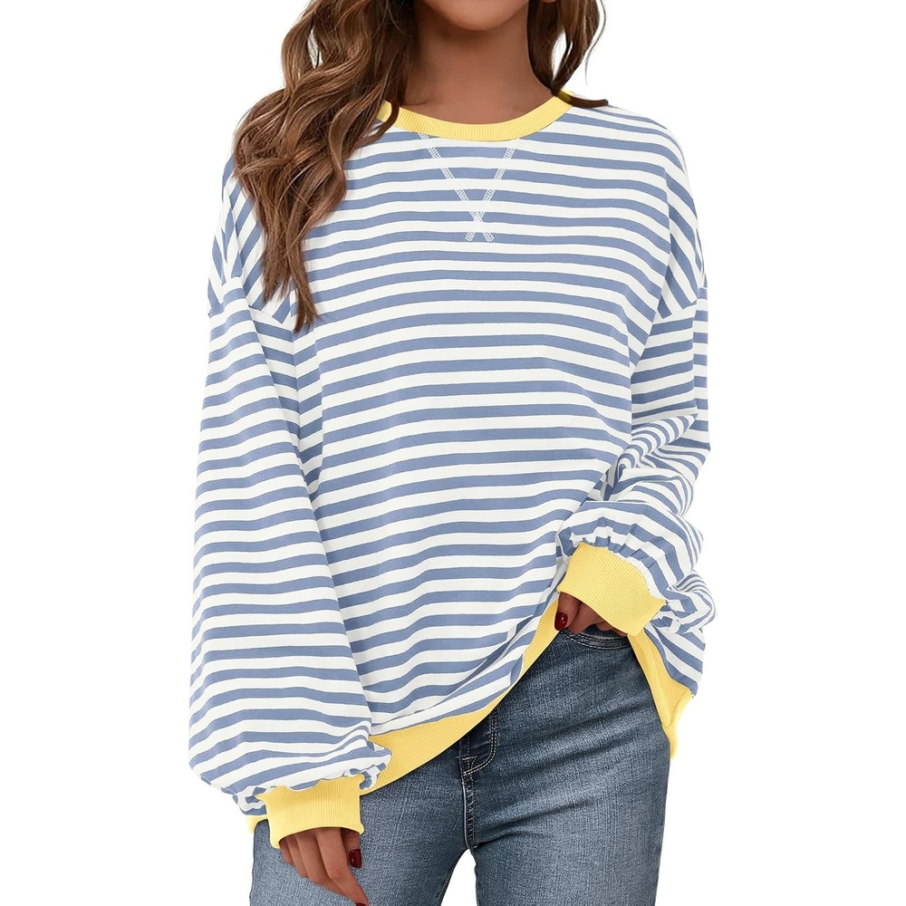 image:imageBTFBM Oversized Sweatshirt For Women 2026 FallBlue Beige White