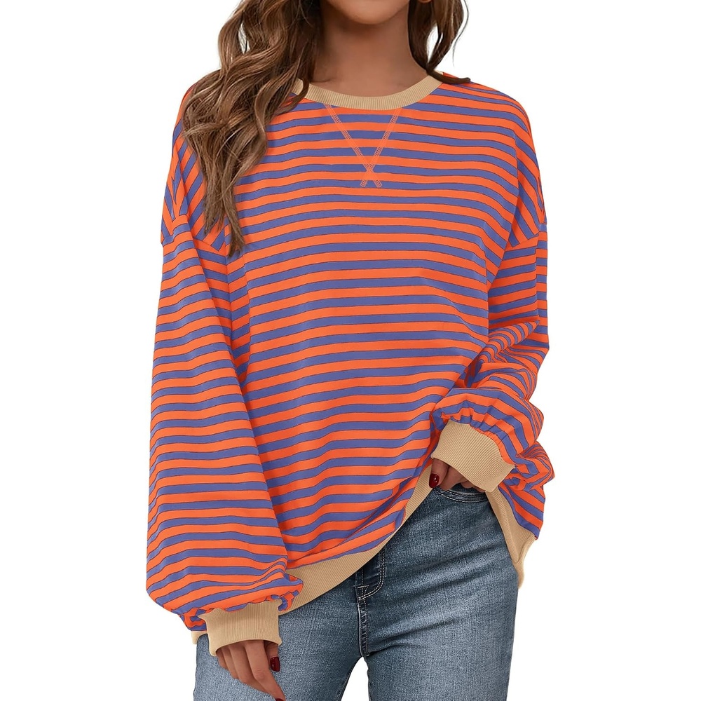 image:imageBTFBM Oversized Sweatshirt For Women 2026 FallBlue Orange