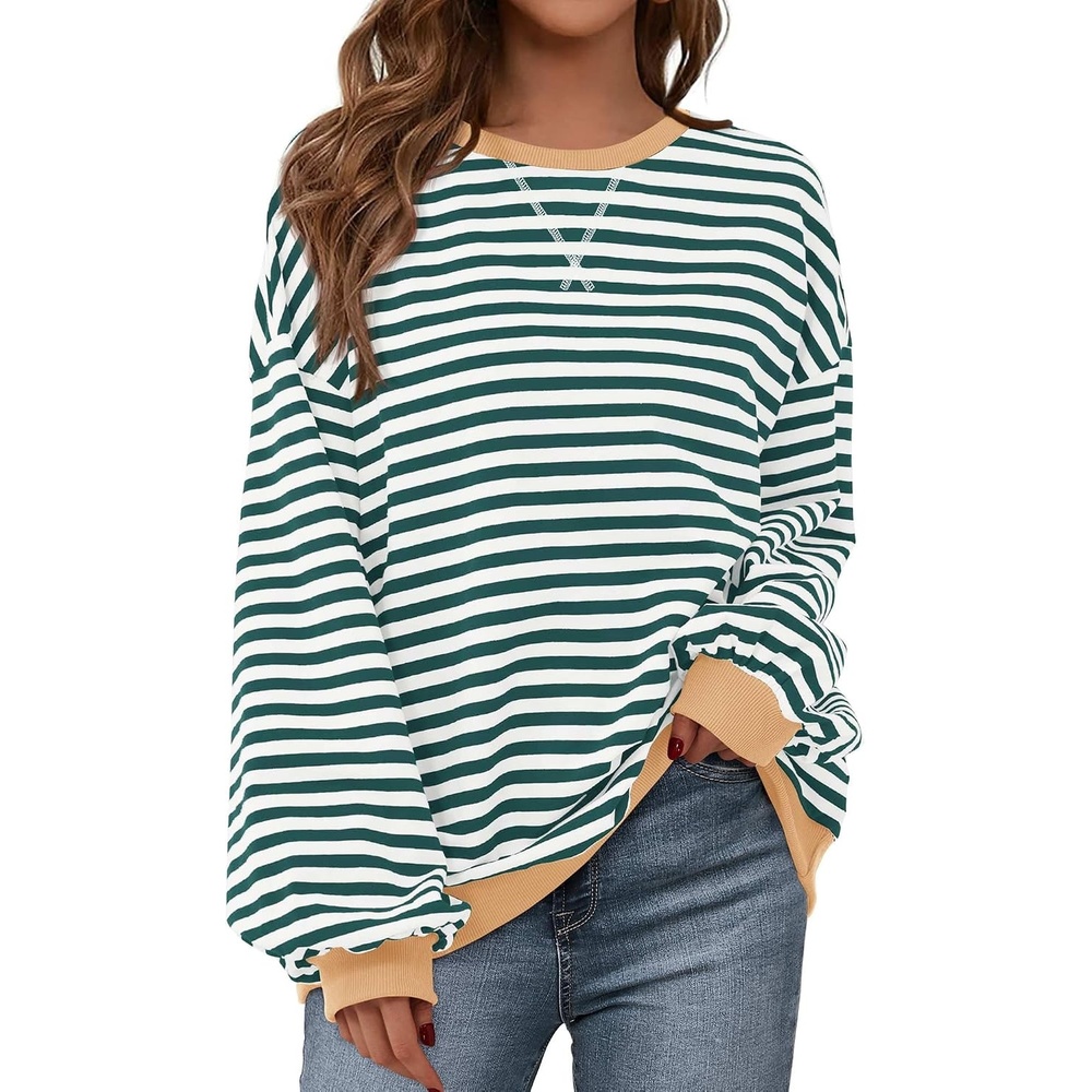 image:imageBTFBM Oversized Sweatshirt For Women 2026 FallGreen White