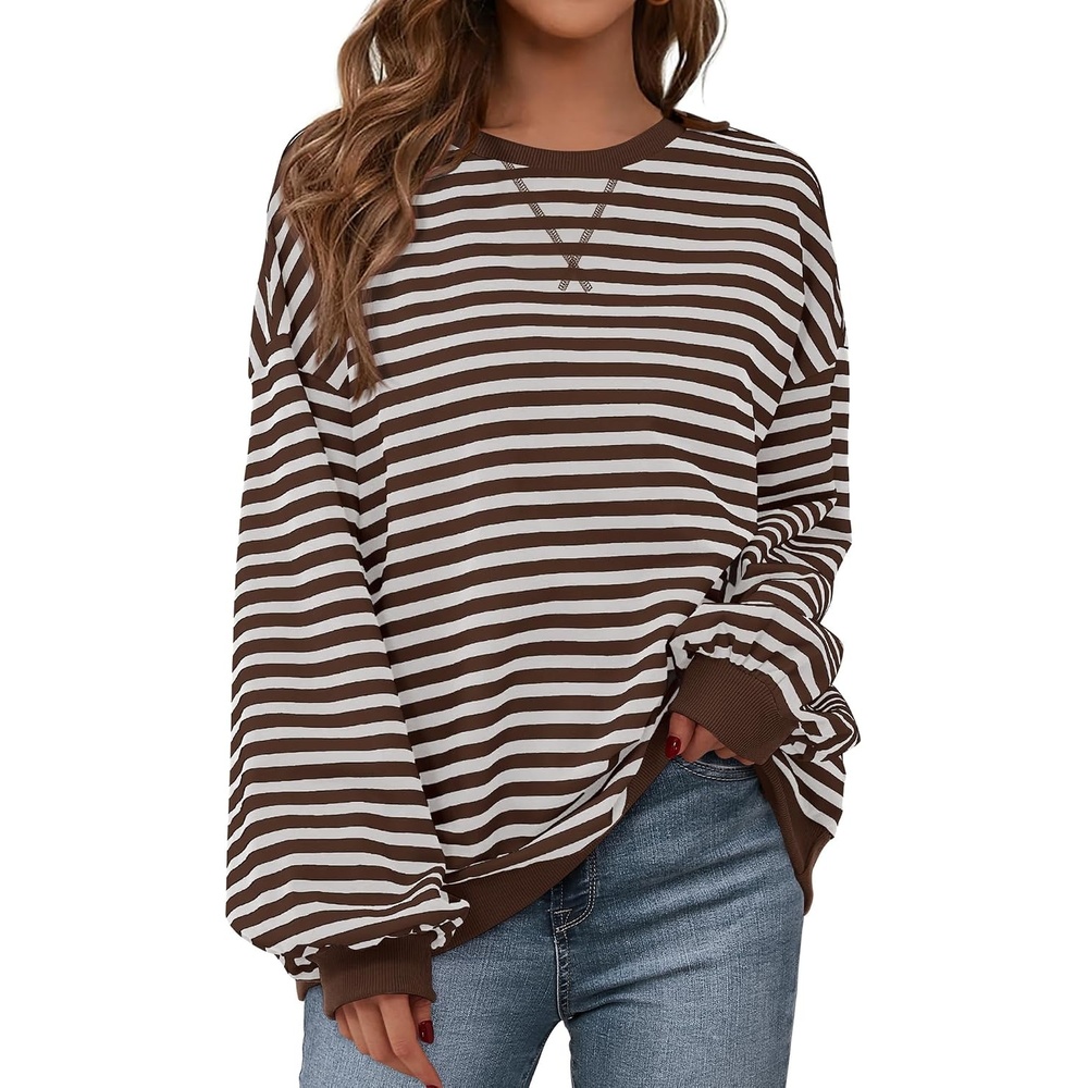 image:imageBTFBM Oversized Sweatshirt For Women 2026 FallGrey Brown