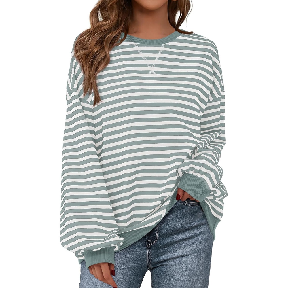 image:imageBTFBM Oversized Sweatshirt For Women 2026 FallLight Green White