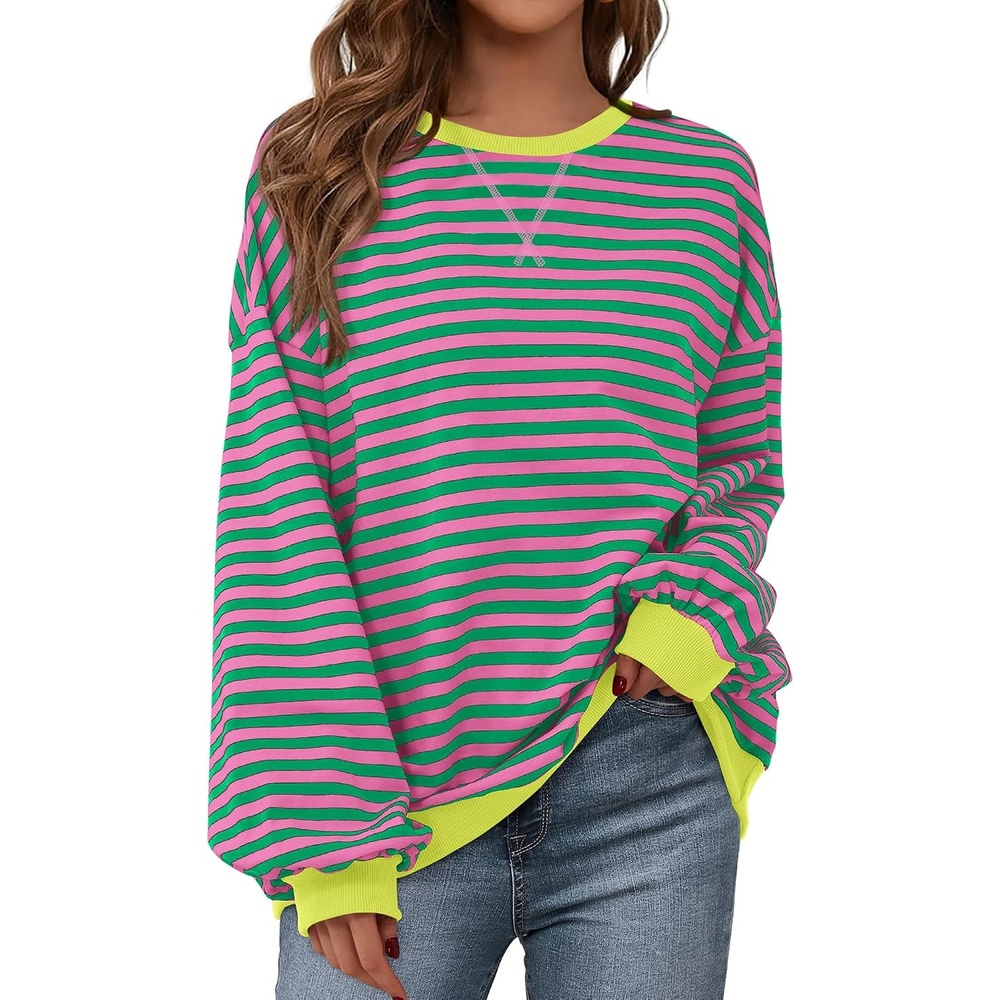 image:imageBTFBM Oversized Sweatshirt For Women 2026 FallPink Green