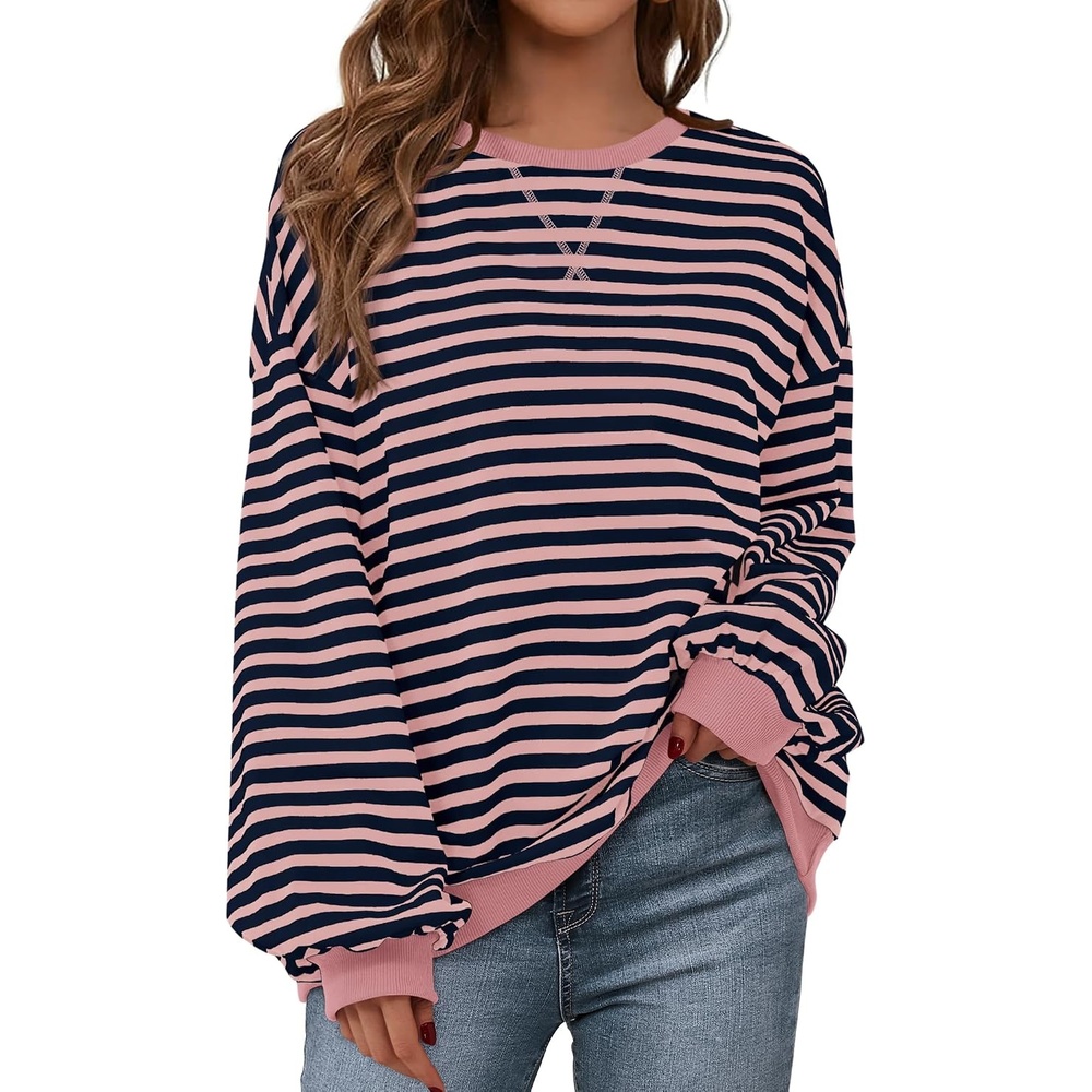 image:imageBTFBM Oversized Sweatshirt For Women 2026 FallPink Navy