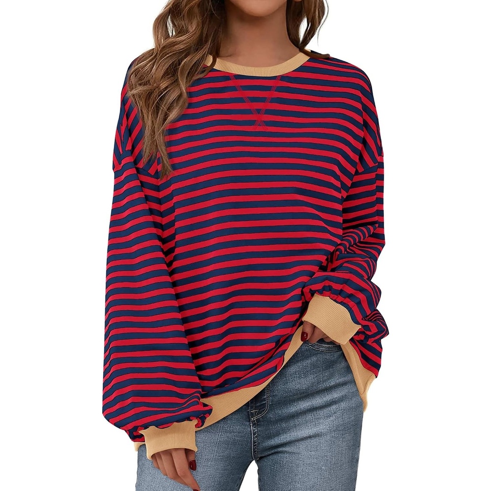 image:imageBTFBM Oversized Sweatshirt For Women 2026 FallRed Navy