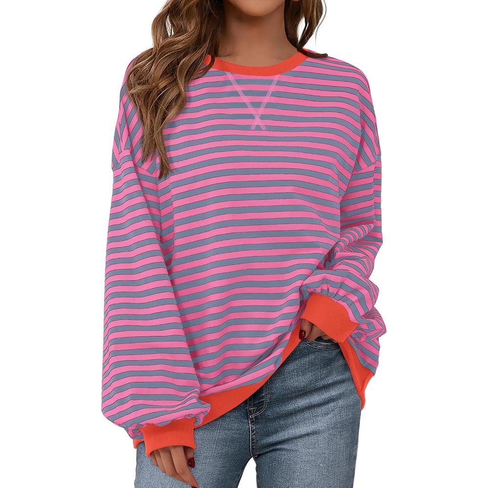 image:imageBTFBM Oversized Sweatshirt For Women 2026 FallRose Red Grey Blue