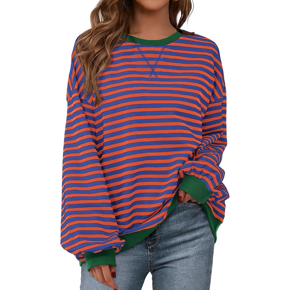 image:imageBTFBM Oversized Sweatshirt For Women 2026 FallRoyal Blue Orange