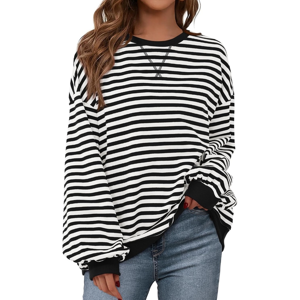 image:imageBTFBM Oversized Sweatshirt For Women 2026 FallWhite Black