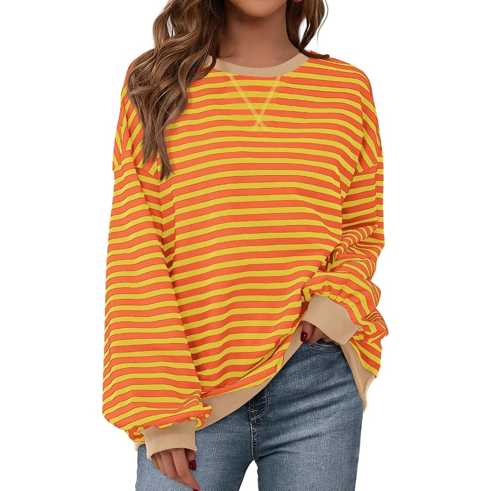 image:imageBTFBM Oversized Sweatshirt For Women 2026 FallYellow Orange