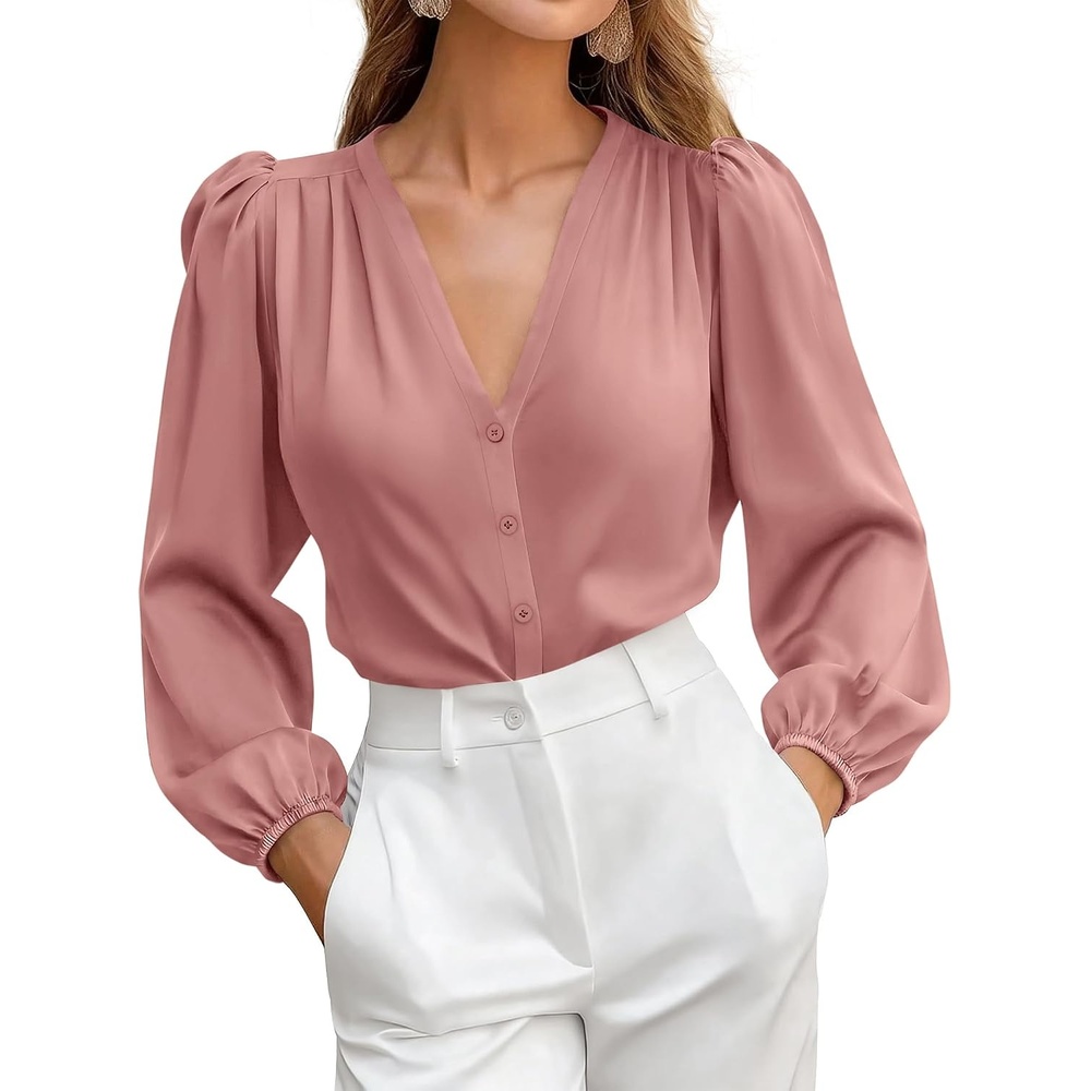 image:imageBTFBM Satin Blouses for Women Dressy Casual Button Down ShirtsPink