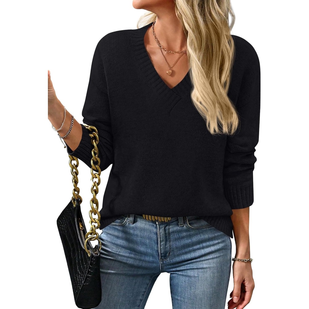 image:imageBTFBM V Neck Sweaters for Women Fall Clothes 2026Black