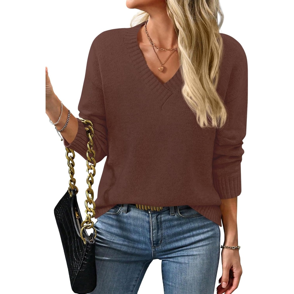 image:imageBTFBM V Neck Sweaters for Women Fall Clothes 2026Brown