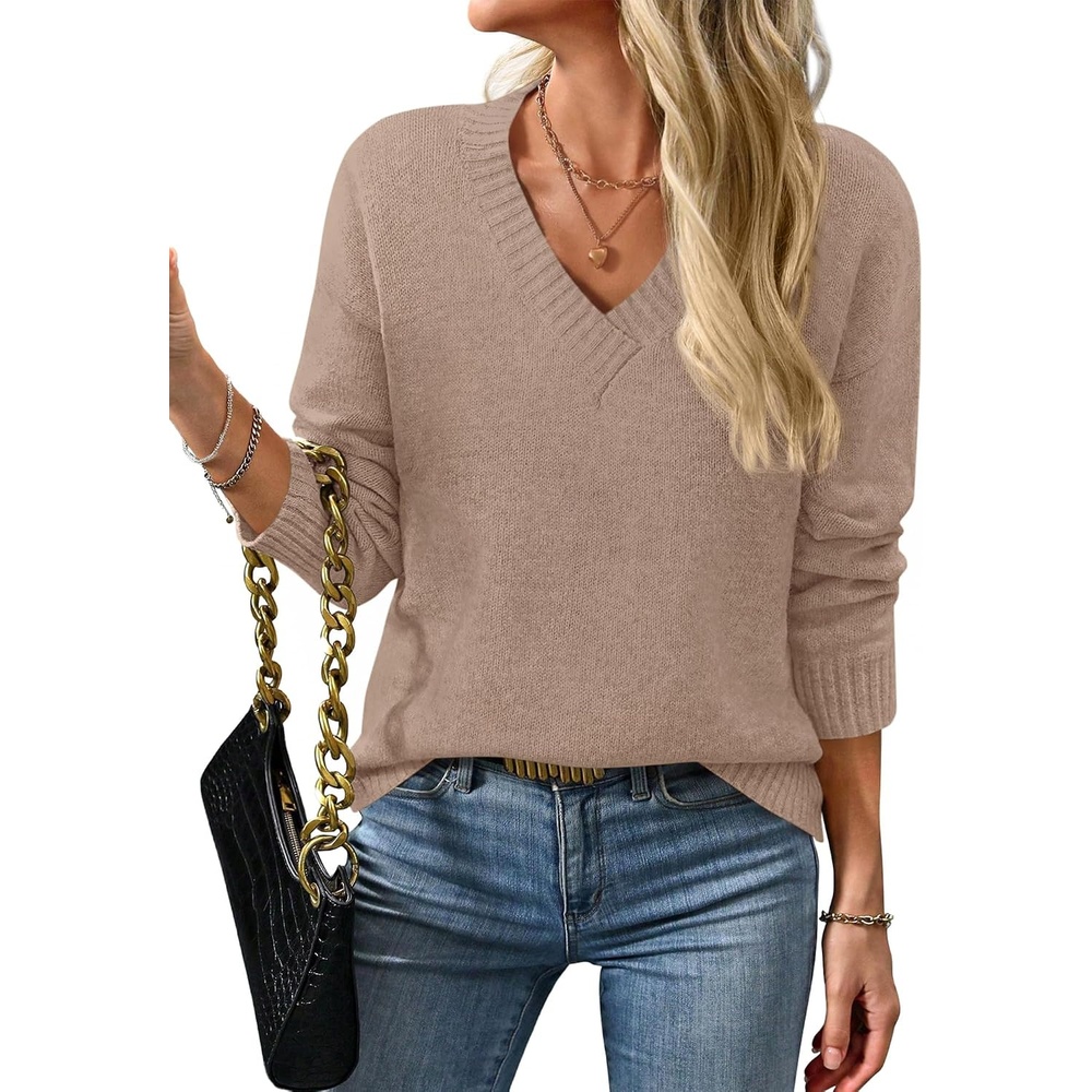image:imageBTFBM V Neck Sweaters for Women Fall Clothes 2026Khaki