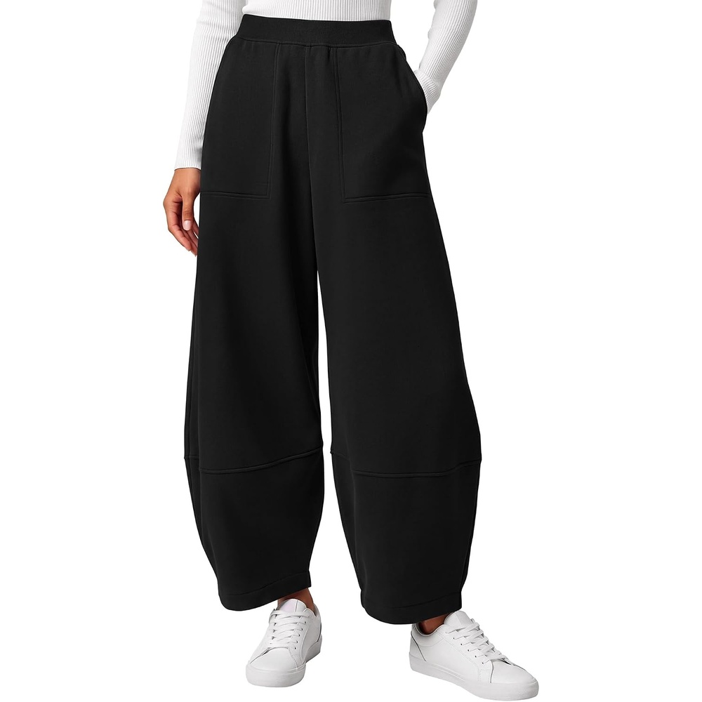 image:imageBTFBM Womens Capri Pants Wide Leg Palazzo Fleece Harem Barrel SweatpantsBlack