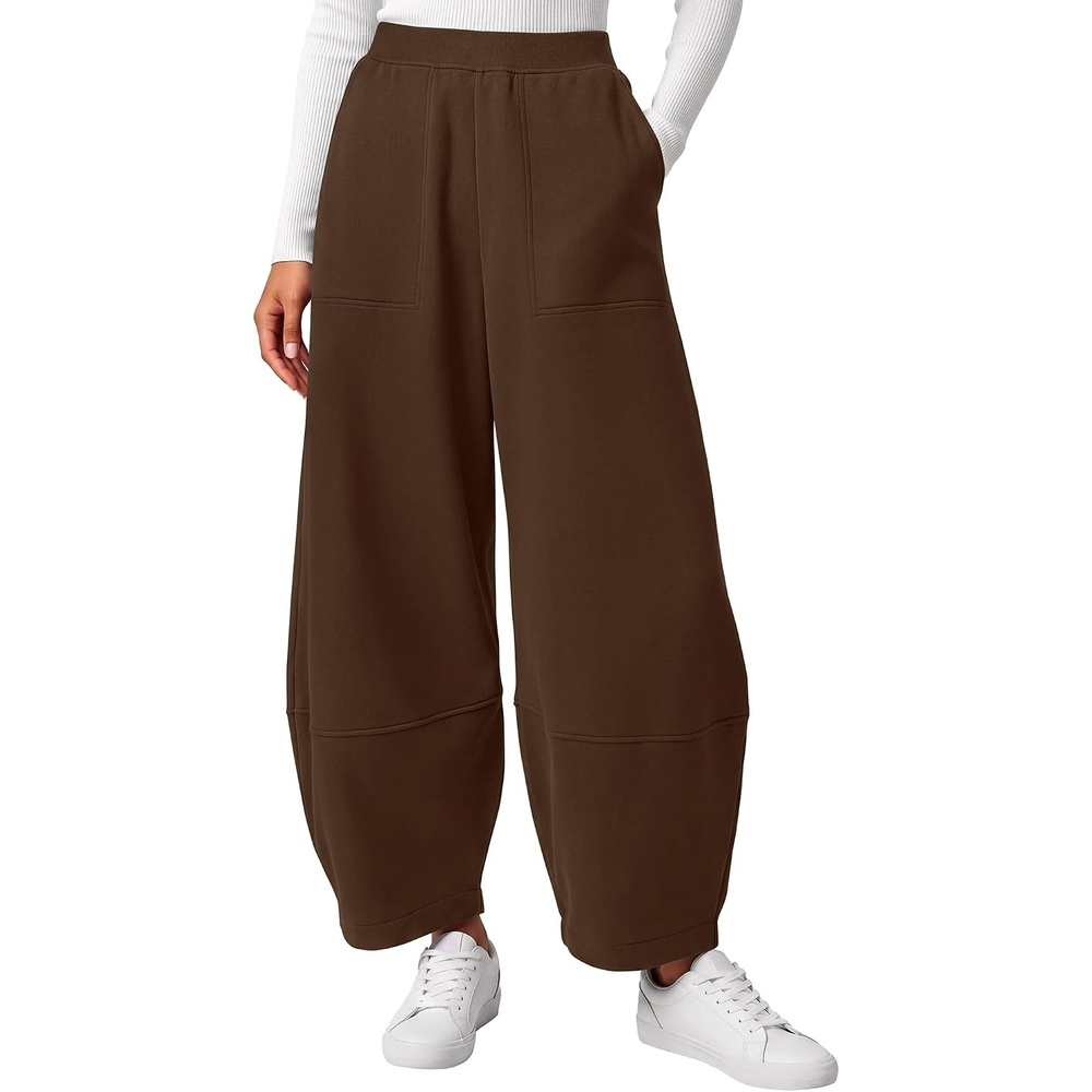 image:imageBTFBM Womens Capri Pants Wide Leg Palazzo Fleece Harem Barrel SweatpantsBrown