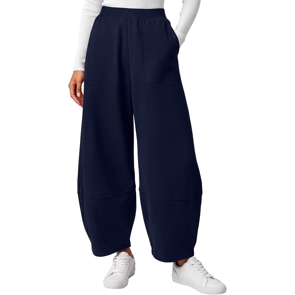 image:imageBTFBM Womens Capri Pants Wide Leg Palazzo Fleece Harem Barrel SweatpantsNavy Blue