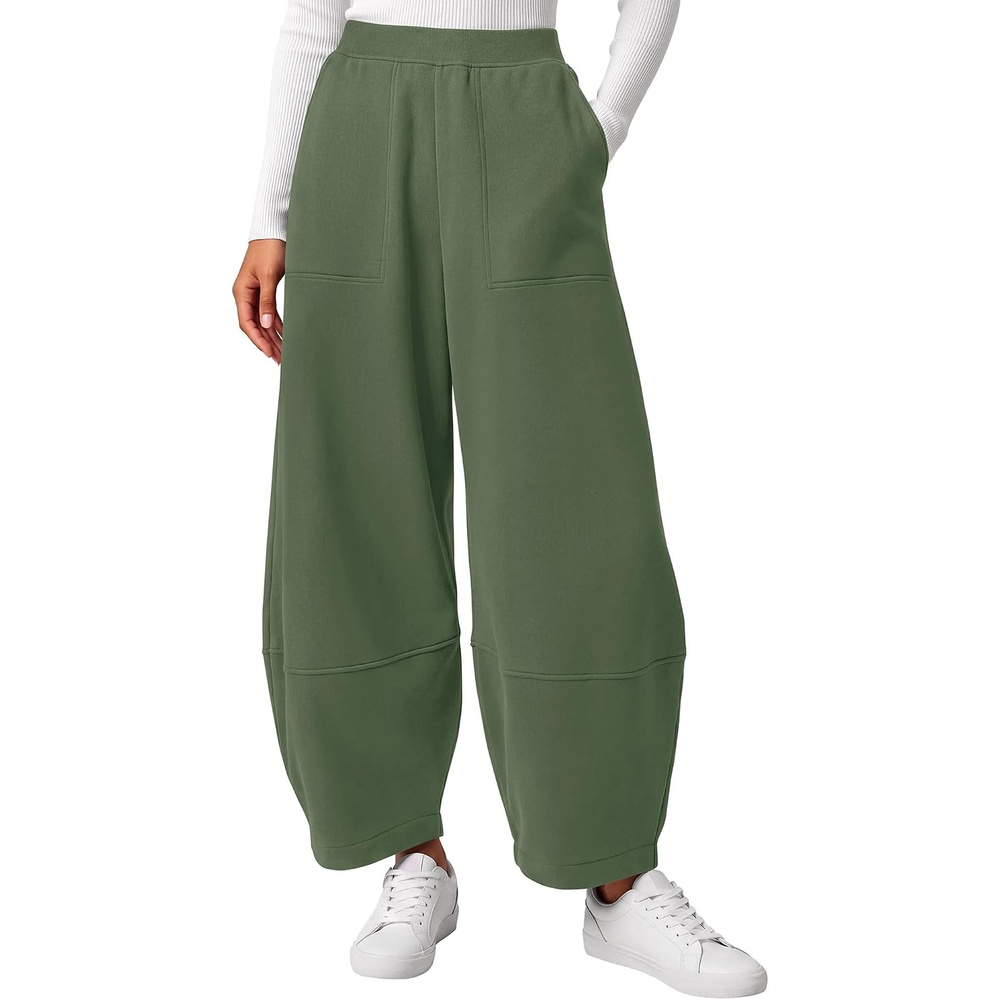 image:imageBTFBM Womens Capri Pants Wide Leg Palazzo Fleece Harem Barrel SweatpantsSage Green